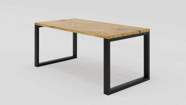 Klastyczny stół dębowy ze zlicowanym blatem i metalowymi nogami typu U | Stół 2D - obrazek 7