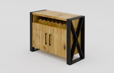 Dębowa komoda ze stojakiem na wino na metalowych nogach | Komoda 2