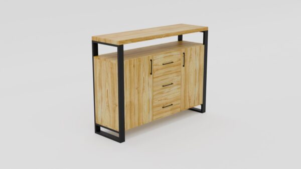 Komoda z szufladami z drewna dębowego i stali - obrazek 2