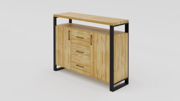 Komoda z szufladami z drewna dębowego i stali - obrazek 4