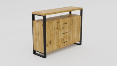 Komoda z szufladami z drewna dębowego i stali