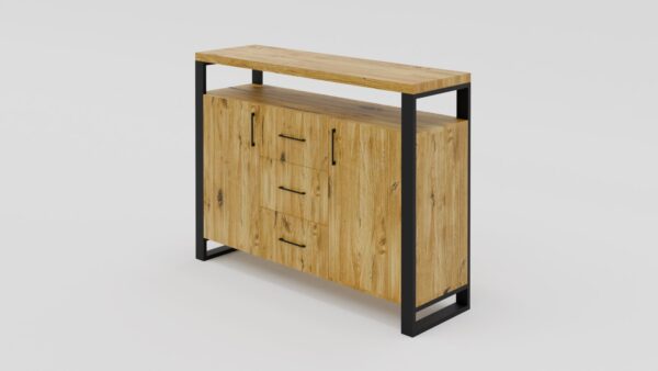 Komoda z szufladami z drewna dębowego i stali - obrazek 8