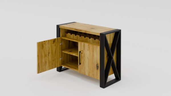 Dębowa komoda ze stojakiem na wino na metalowych nogach | Komoda 2 - obrazek 8