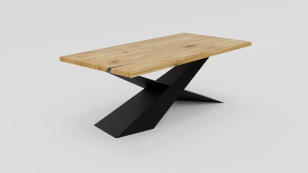 Stół o masywnej geometrycznej podstawie z drewnianym dębowym blatem | Stół 5A - obrazek 5