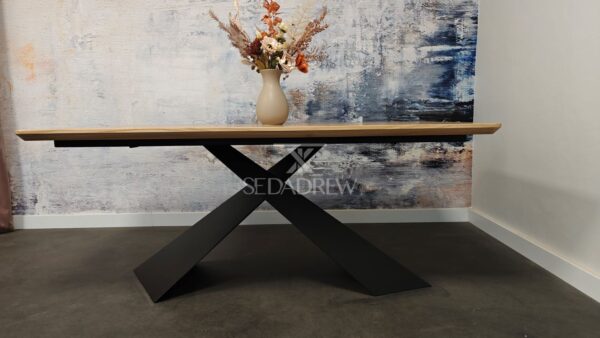 Stół nowoczesny z geometryczną podstawą typu X i dębowym blatem | Stół 5B - obrazek 8