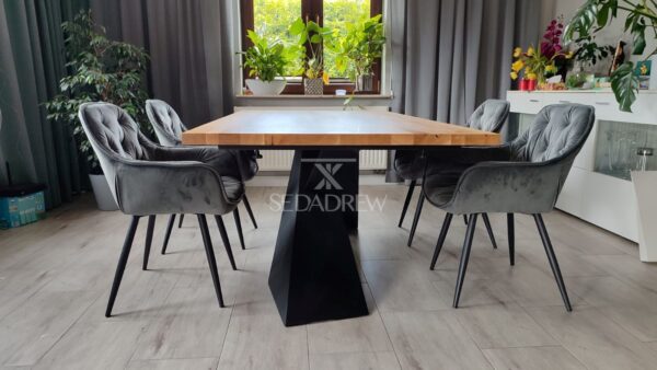 Stół o masywnej geometrycznej podstawie z drewnianym dębowym blatem | Stół 5A - obrazek 9