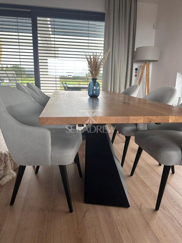 Stół o masywnej geometrycznej podstawie z drewnianym dębowym blatem | Stół 5A - obrazek 7