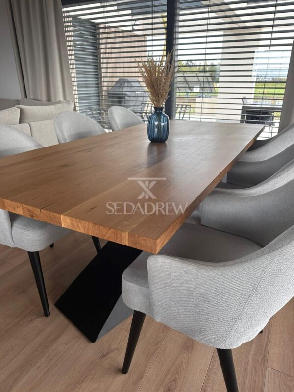 Stół o masywnej geometrycznej podstawie z drewnianym dębowym blatem | Stół 5A - obrazek 8