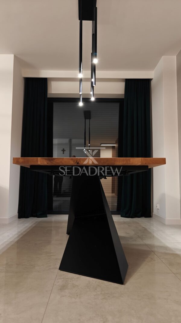 Stół o masywnej geometrycznej podstawie z drewnianym dębowym blatem | Stół 5A - obrazek 12