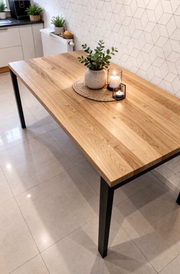 Stół z blatem z litego drewna dębowego zlicowane ze stalowymi nogami | Stół 1D - obrazek 6