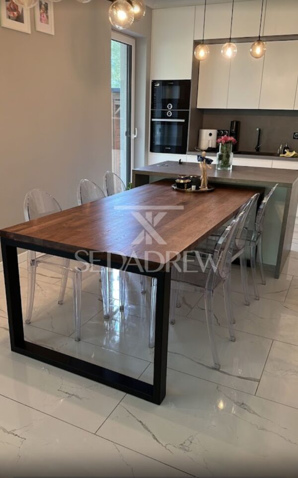 Klastyczny stół dębowy ze zlicowanym blatem i metalowymi nogami typu U | Stół 2D - obrazek 10