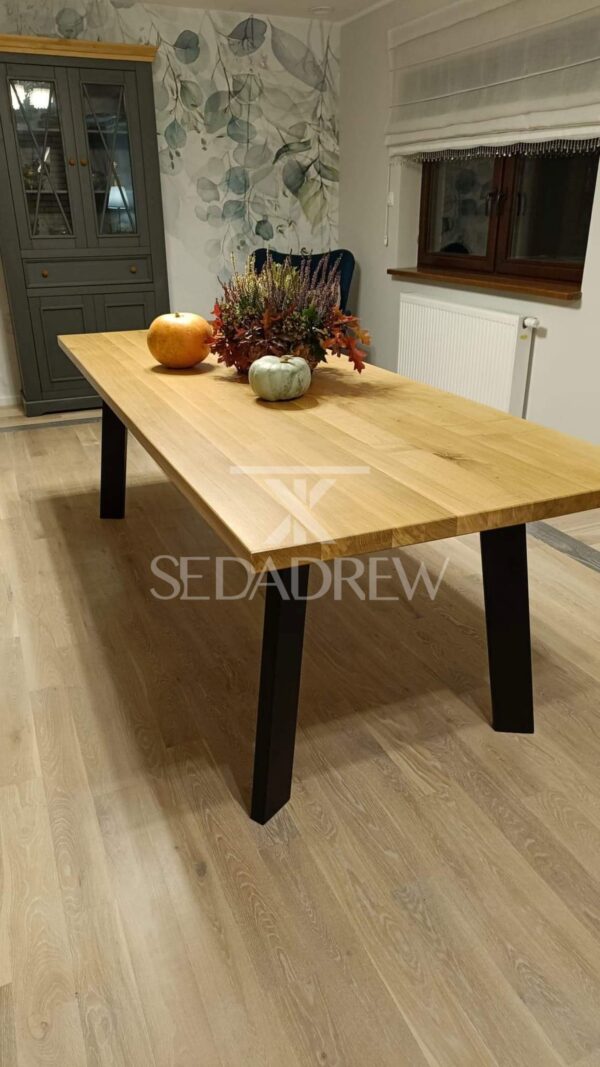 Stół klasyczny z nogami ze stali i dębowym blatem | Stół 1B - obrazek 7