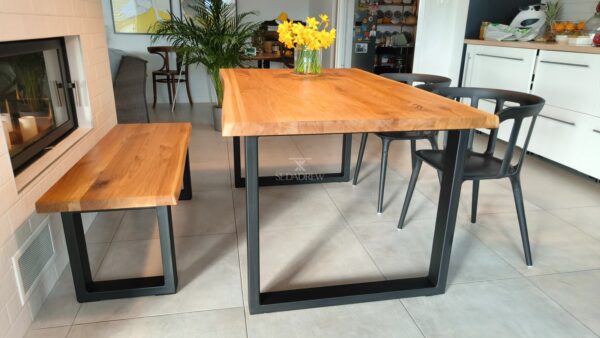 Stół z drewnianym dębowym blatem i metalowymi nogami typu U | Stół 2 - obrazek 9