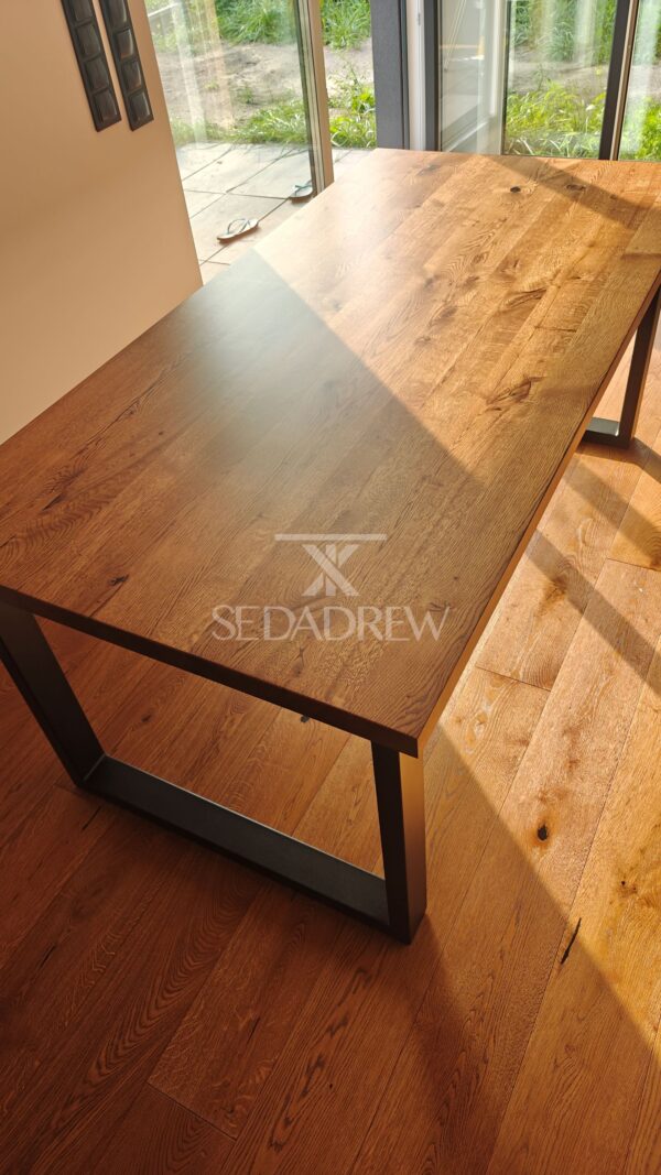 Stół z drewnianym dębowym blatem i metalowymi nogami typu U | Stół 2 - obrazek 11