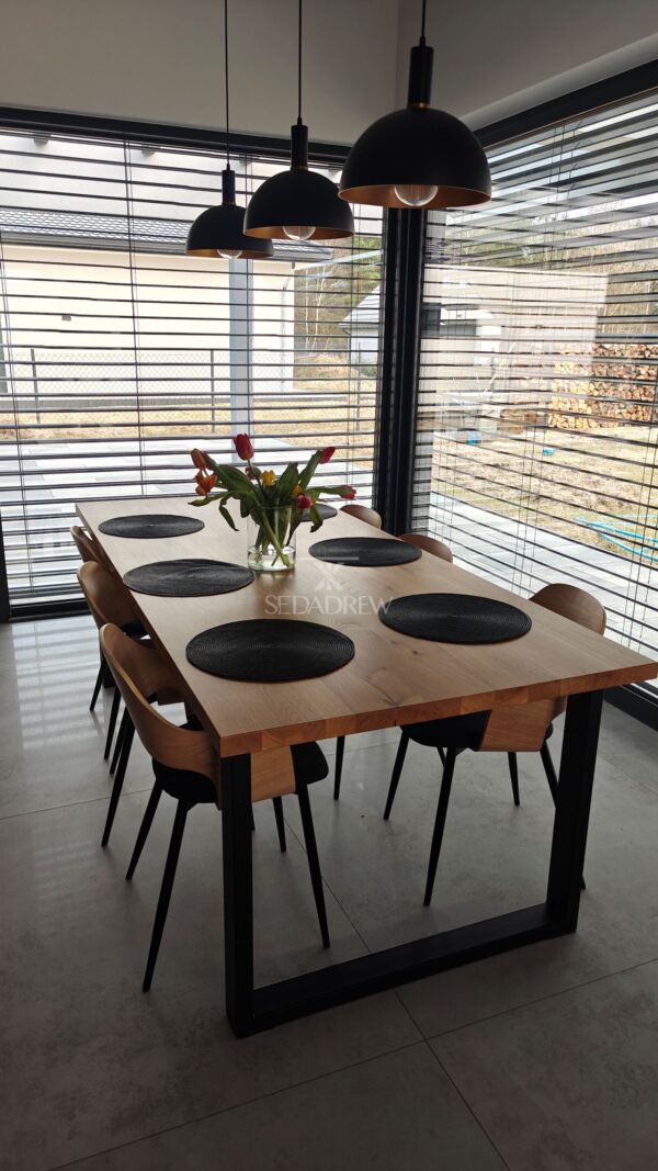 Stół z drewnianym dębowym blatem i metalowymi nogami typu U | Stół 2 - obrazek 7