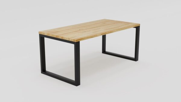 Klastyczny stół dębowy ze zlicowanym blatem i metalowymi nogami typu U | Stół 2D - obrazek 3
